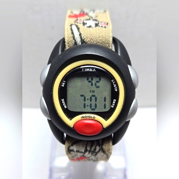 Timex Watch Kids Youth Black Round Military Jet Top Gun Indiglo New Battery - Picture 1 of 10